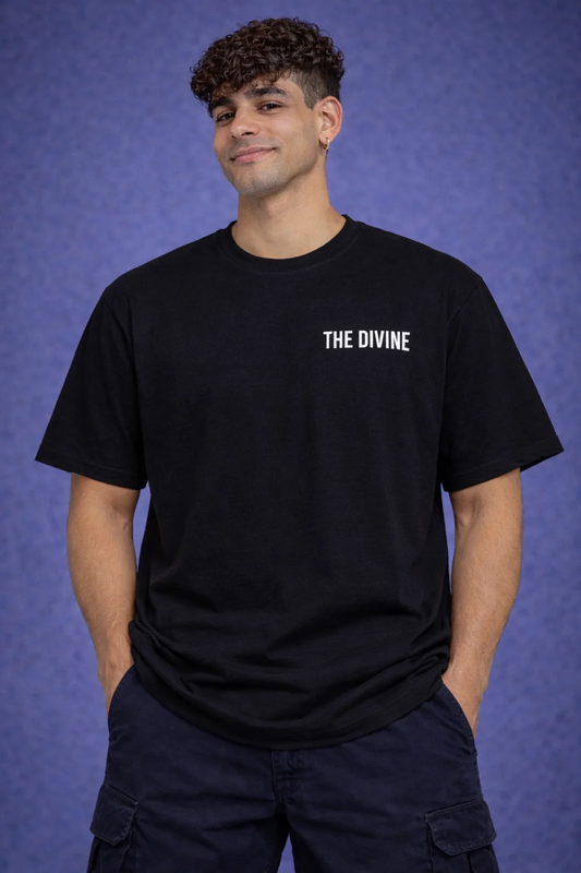 Men’s Oversized Graphic Printed T-Shirt – Black “Divine Thunder” Streetwear Tee