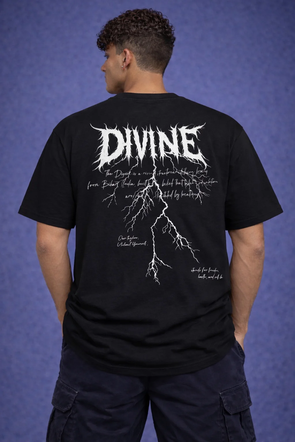 Men’s Oversized Graphic Printed T-Shirt – Black “Divine Thunder” Streetwear Tee