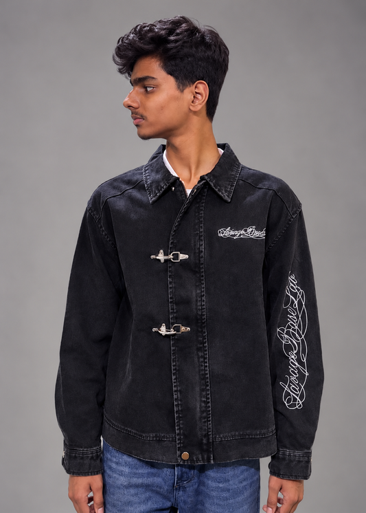 Mens's Black Vintage  Washed Denim Jacket | THE DIVINE