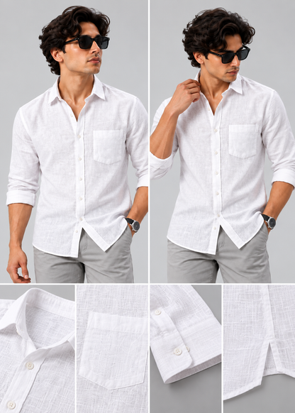 Men's White Linen Shirt Regular Fit|THE DIVINE