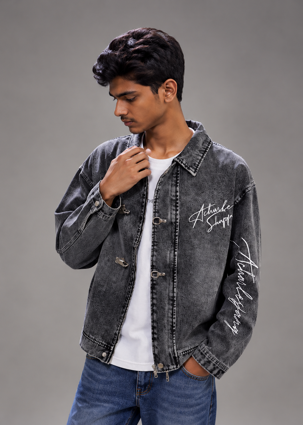 men's grey washed denim jacket |the divine