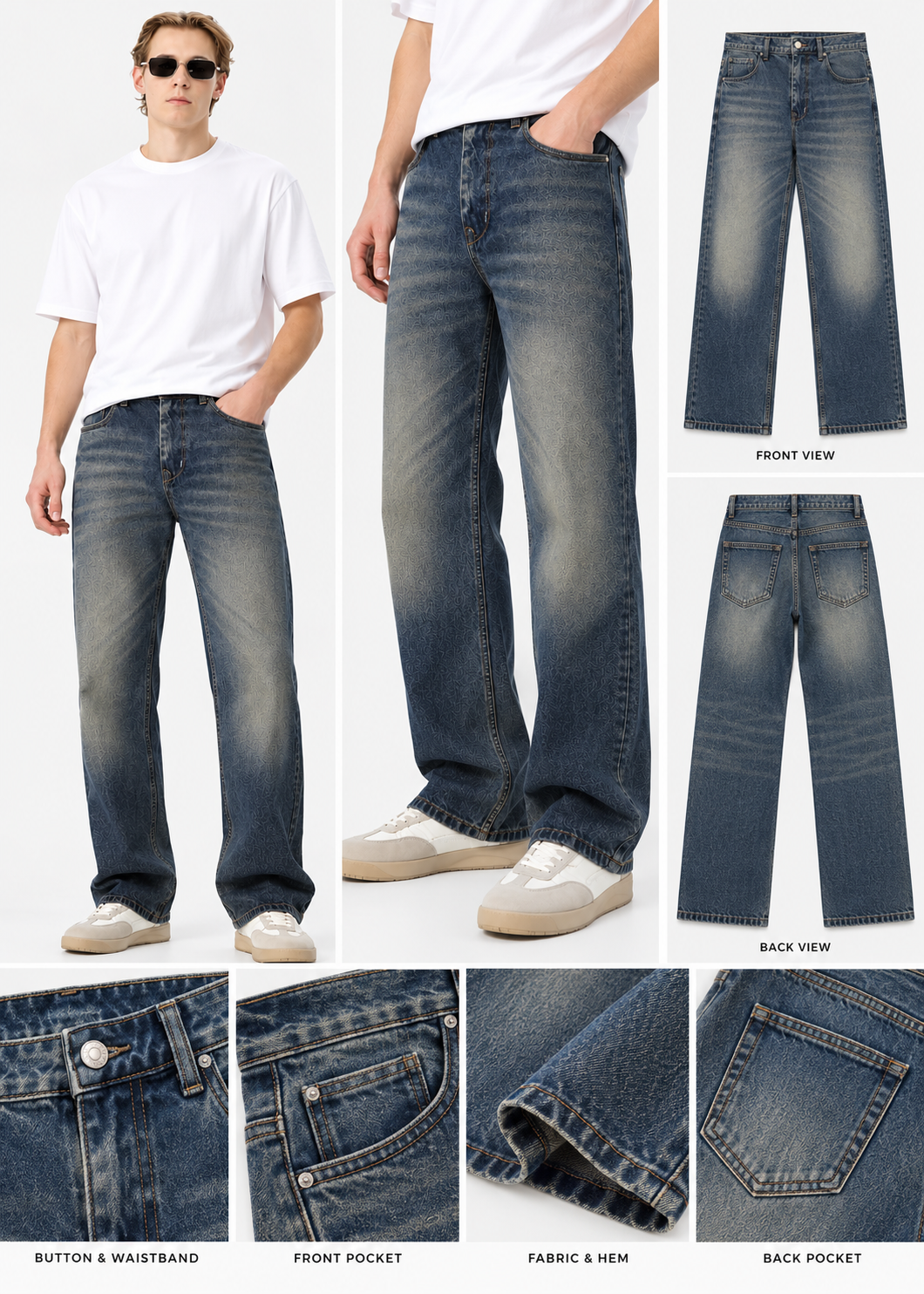 men’s charcoal grey stone washed faded baggy -fit jeans |the divine