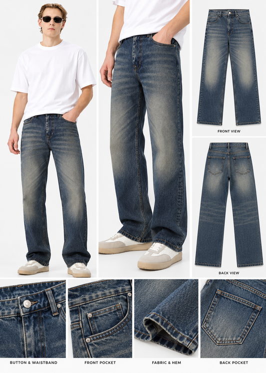 Men’s Charcoal Grey Stone Washed Faded Baggy -fit Jeans |THE DIVINE