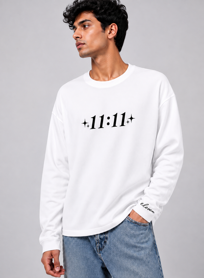 11:11 Waffle Oversized Full Sleeve T-Shirt – White