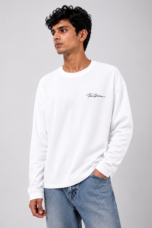 The Divine Waffle Oversized Full Sleeve T-Shirt – White