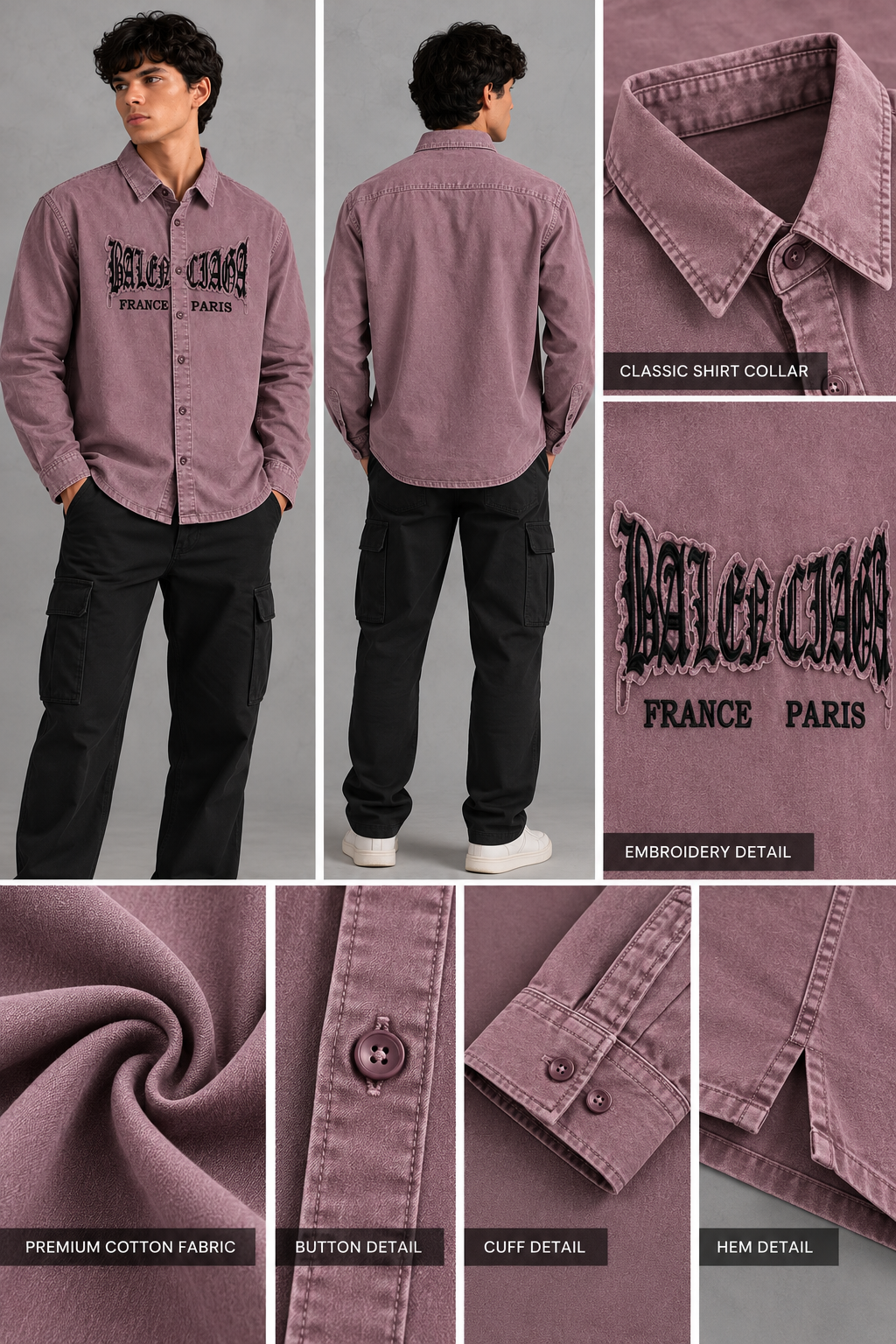 men’s mauve washed graphic embroidered boxy fit full-sleeve shirt | the divine