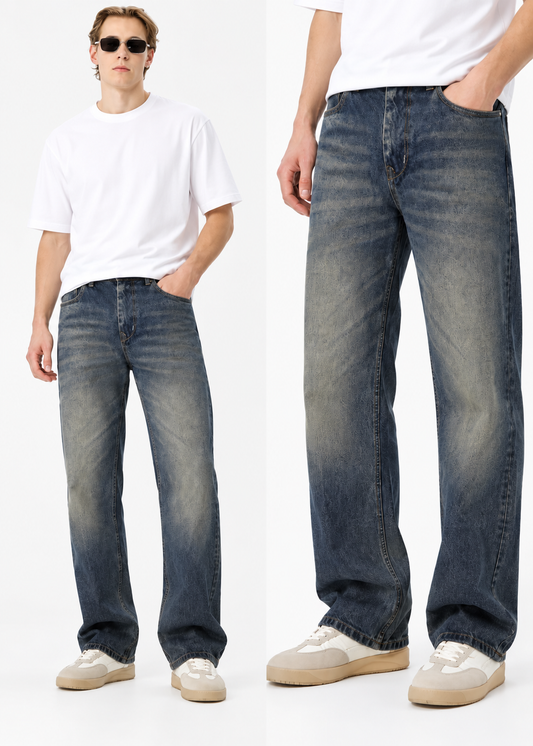 Men’s Charcoal Grey Stone Washed Faded Baggy -fit Jeans |THE DIVINE