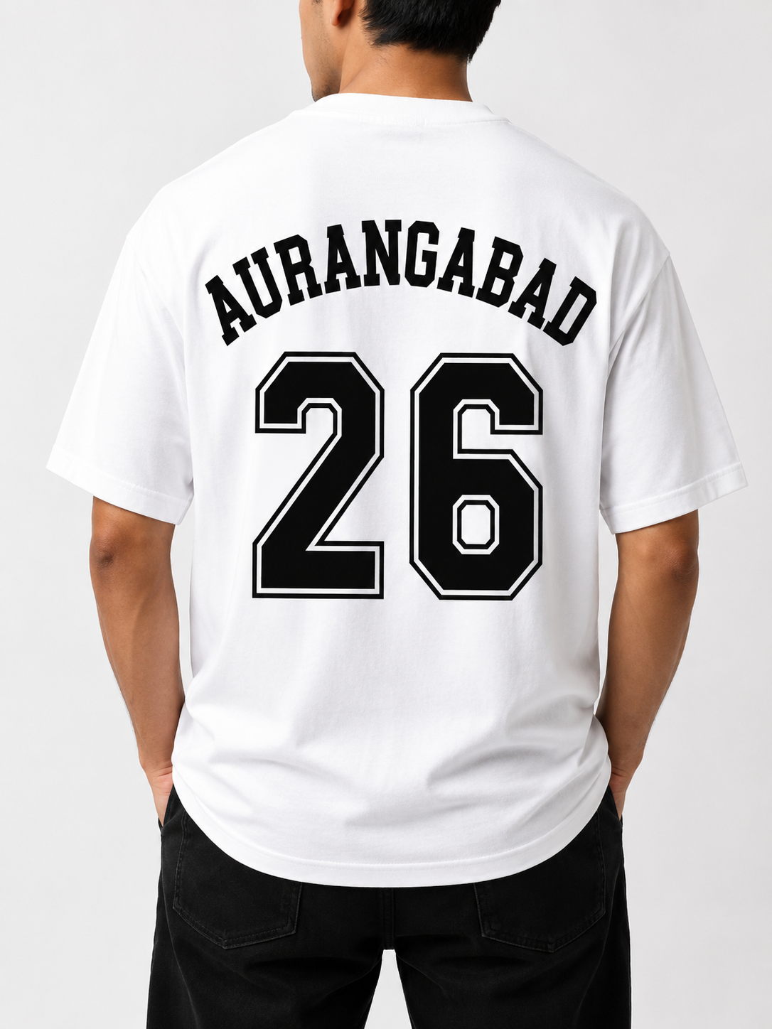 aurangabad 26 oversized back print t-shirt | unisex streetwear | premium cotton | white