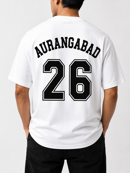 Aurangabad 26 Oversized Back Print T-Shirt | Unisex Streetwear | Premium Cotton | White