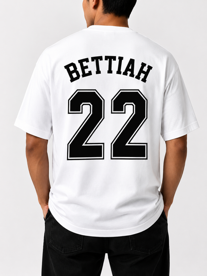 Bettiah 22 Oversized Back Print T-Shirt | Unisex Streetwear | Premium Cotton | White
