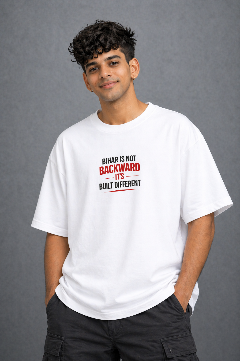 Men’s Printed T-Shirt – White “Bihar Pride” Graphic Casual Streetwear Tee