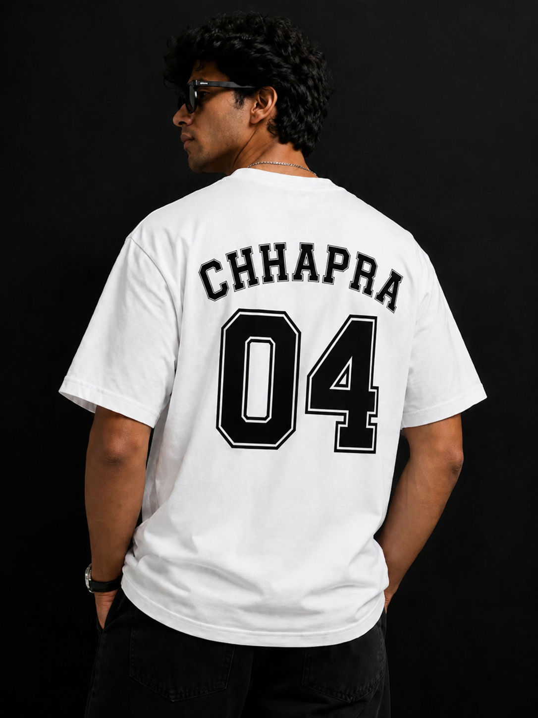 chhapra 04 oversized graphic t-shirt for men | premium cotton back print streetwear tee | white