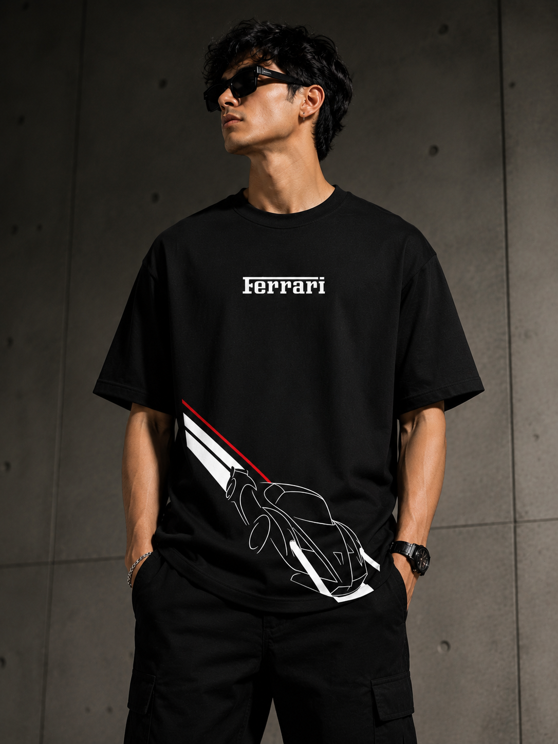 ferrari minimal graphic oversized t-shirt | black premium cotton tee