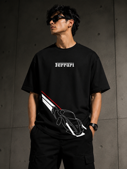 Ferrari Minimal Graphic Oversized T-Shirt | Black Premium Cotton Tee