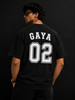 Gaya 02 Oversized Graphic T-Shirt for Men | Premium Cotton Varsity Back Print Tee | Black