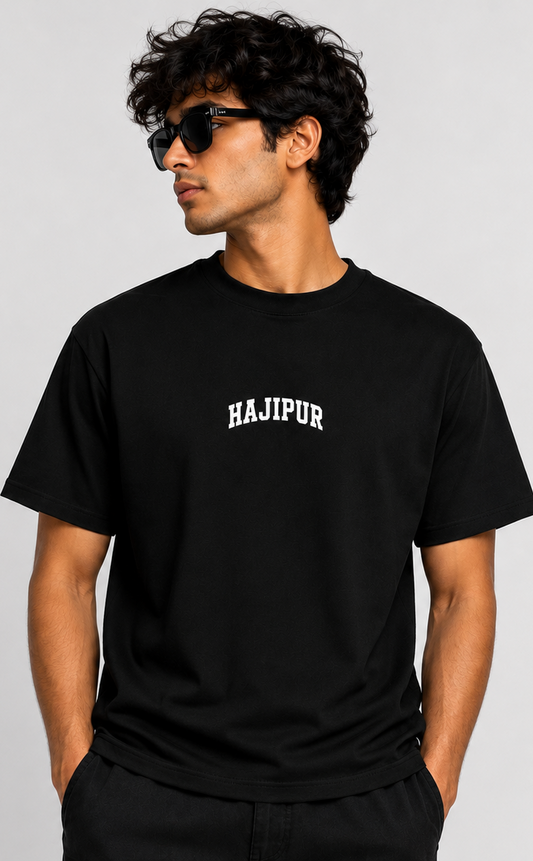 Hajipur 31 Oversized Graphic T-Shirt for Men | Premium Cotton Heritage Back Print Tee | Black