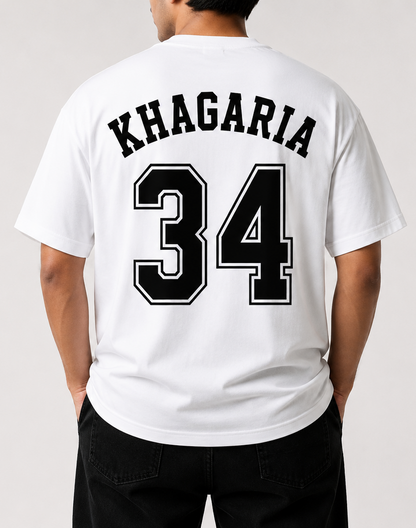Khagaria 34 Oversized Back Print T-Shirt | Unisex Streetwear | Premium Cotton | White