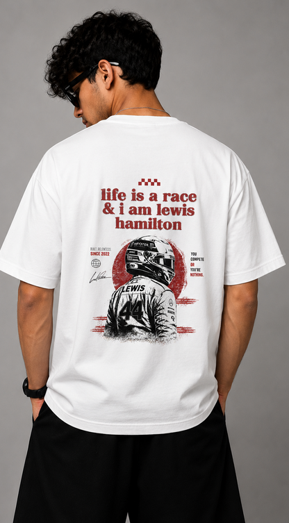 Lewis Hamilton 44 Oversized T-Shirt | White Formula Racing Graphic Tee |