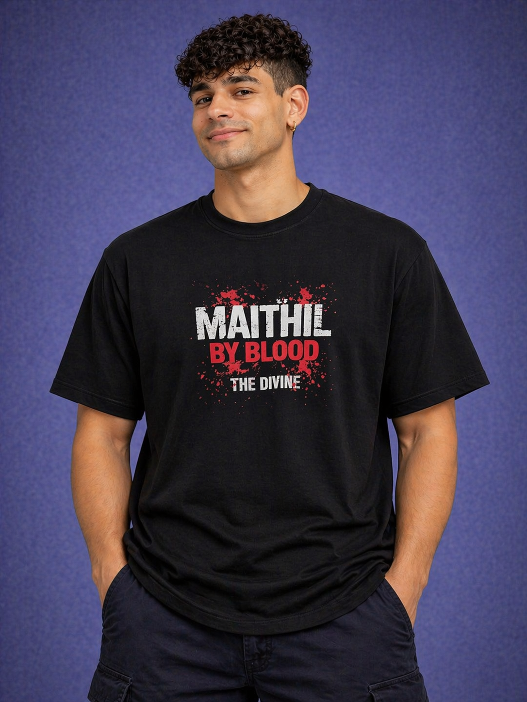 Men’s Graphic Printed T-Shirt – Black “Maithil By Blood” Mithila Streetwear Tee