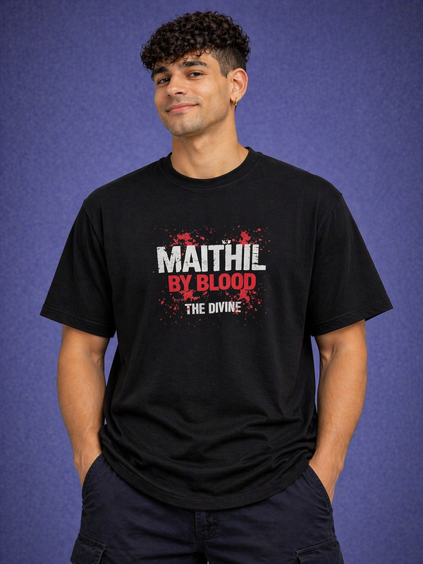 Men’s Graphic Printed T-Shirt – Black “Maithil By Blood” Mithila Streetwear Tee