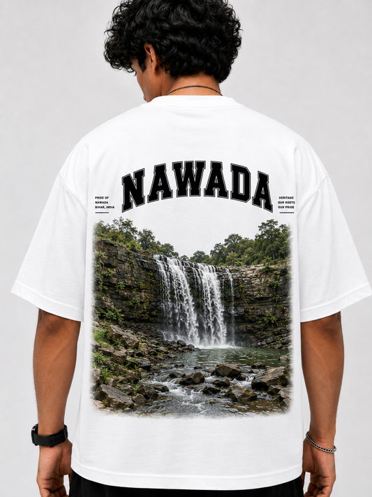 Nawada 27 Oversized Graphic T-Shirt for Men | Premium Cotton Heritage Back Print Tee | White