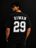 Siwan 29 Oversized Graphic T-Shirt for Men | Premium Cotton Varsity Back Print Tee | Black