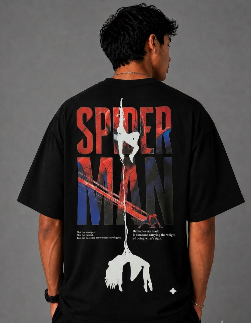 spider man oversized graphic t-shirt for men | premium cotton anime streetwear tee | black