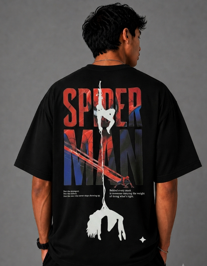 Spider Man Oversized Graphic T-Shirt for Men | Premium Cotton Anime Streetwear Tee | Black