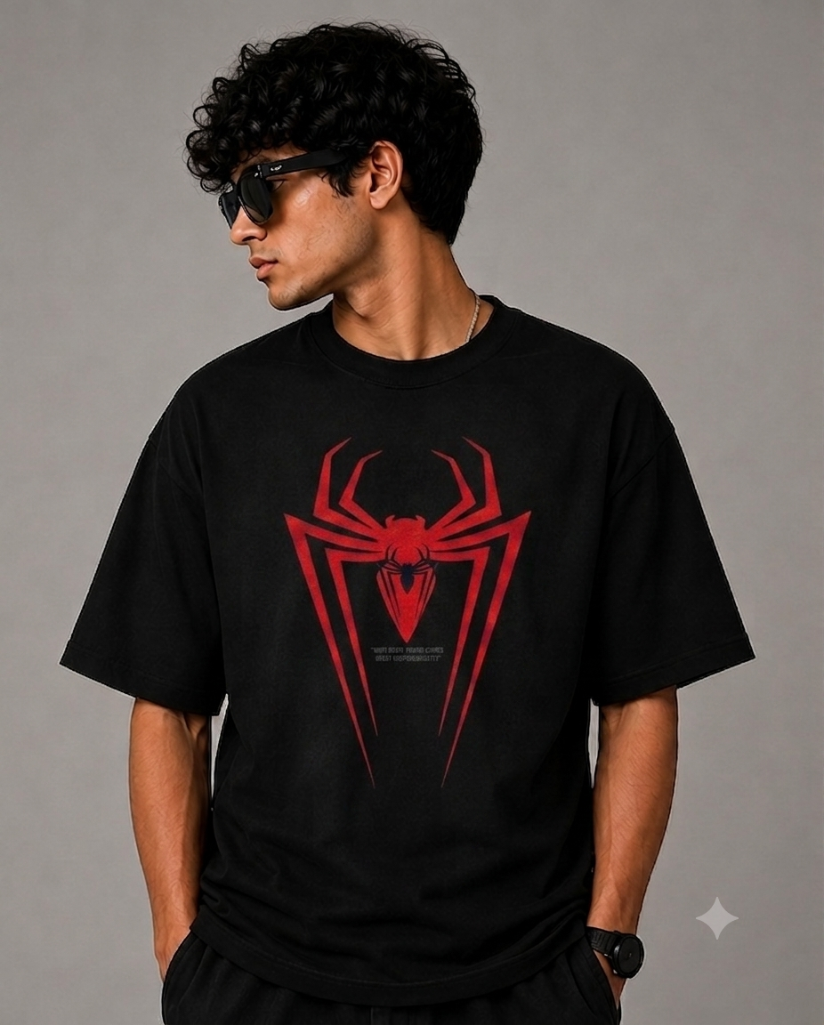 spider man oversized graphic t-shirt for men | premium cotton anime streetwear tee | black