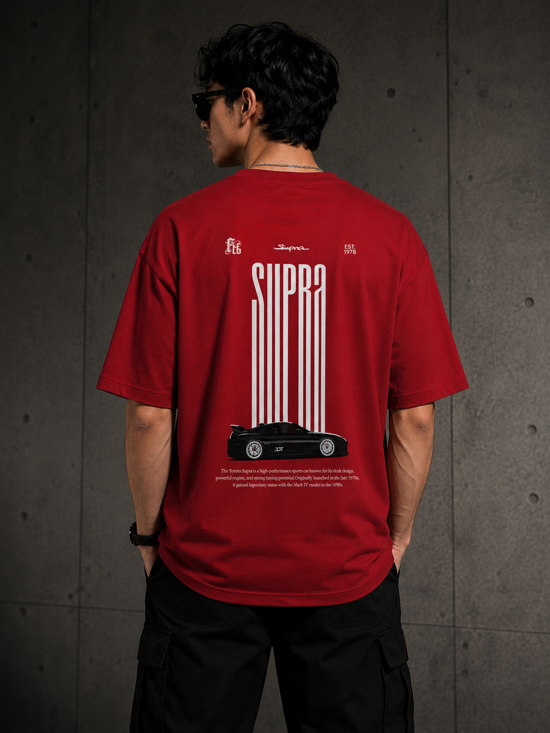 toyota supra mk4 oversized t-shirt | red jdm car graphic tee