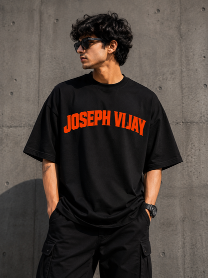 Joseph Vijay Oversized T-Shirt | Black Fan Graphic Back Print Tee