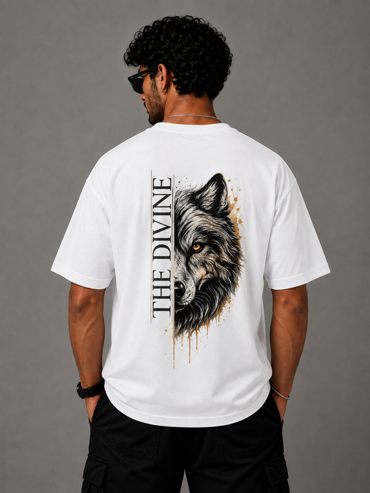 White Wolf Graphic Oversized T-Shirt | THE DIVINE Streetwear